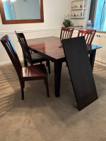 5' Dining Table, 4 Chairs, 42"Leaf, Ebony Finish