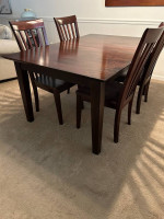 5' Dining Table, 4 Chairs, 42"Leaf, Ebony Finish