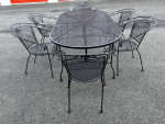 Gorgeous Heavy Woodard Wrought Iron Set Table & 6 Barrel Chairs***