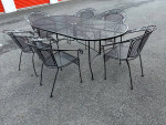 Gorgeous Heavy Woodard Wrought Iron Set Table & 6 Barrel Chairs***