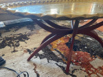 brass coffee table, 2 sides tables and gang, antique