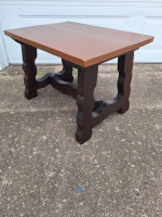 French Country Oak End Table Hammered copper finish on top