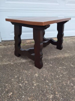 French Country Oak End Table Hammered copper finish on top