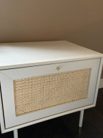 rattan front side table w/glass shelf