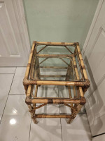 3 pc. Nesting side table set bamboo solid wood rattan glass top end sunroom livi