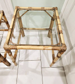 3 pc. Nesting side table set bamboo solid wood rattan glass top end sunroom livi