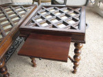 Wood Square End Table w/Glass Top and Pull-Out Table