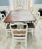 Distressed Wood/White Dining Table with 6 Chairs