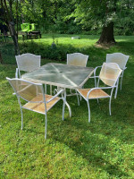 6pc. Glass top table & 5 stackable chairs