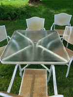 6pc. Glass top table & 5 stackable chairs