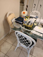 White breakfast table set ,glass top /4 chairs