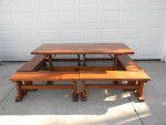RUSTIC KNOTTY PINE TRESTLE TABLE W/6 BENCHES