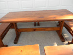 RUSTIC KNOTTY PINE TRESTLE TABLE W/6 BENCHES