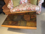 Coffee table ceramic tile on the top and wood trim