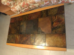 Coffee table ceramic tile on the top and wood trim