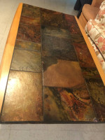 Coffee table ceramic tile on the top and wood trim