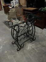 * Black Metal "Wine Rack" Table w Glass Top - Dining Console Buffet
