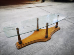 *Hollywood Regency Faux Bamboo Gold Gilt Wood Glass Top Coffee Table