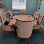 77 x 54 x 2.25 Maple Spalted Live Edge Slab Table + 6 Hooker Chairs