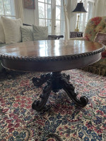 Victorian Solid Walnut Coffee Table hand carved pedestal