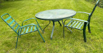 Outdoor patio round green glass table with 2 chairs set