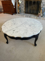 Large Round Solid Wood and Marble Coffee Table