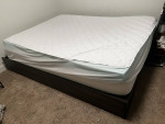 Bed Frame/Mattress, Memory Foam Topper, End table for sale as bundle