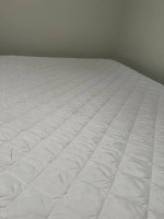 Bed Frame/Mattress, Memory Foam Topper, End table for sale as bundle