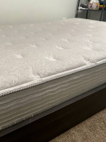 Bed Frame/Mattress, Memory Foam Topper, End table for sale as bundle