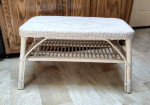 White Wicker coffee table with shelf