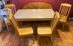 36" x 60" x 30" Granite Dining Room Table, 4 Wood Chairs, Bench