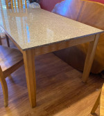 36" x 60" x 30" Granite Dining Room Table, 4 Wood Chairs, Bench