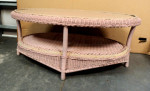 Pink Oval Glass Top Wicker Coffee Table 28 x 43 x 19