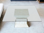 White Tessellated Stone & Beveled Glass Square Coffee Table