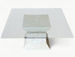 White Tessellated Stone & Beveled Glass Square Coffee Table