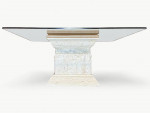 White Tessellated Stone & Beveled Glass Square Coffee Table
