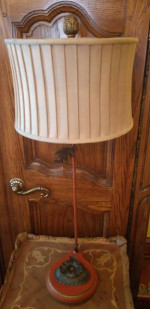 Unique & Pretty Table Lamp! Rust Orange Base, Gold Accents, Drum Shade