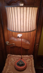 Unique & Pretty Table Lamp! Rust Orange Base, Gold Accents, Drum Shade