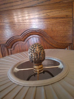 Unique & Pretty Table Lamp! Rust Orange Base, Gold Accents, Drum Shade