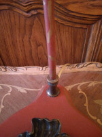 Unique & Pretty Table Lamp! Rust Orange Base, Gold Accents, Drum Shade