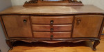 Hungarian Carved Solid Wood Low Dressing Table/Vanity and Makeup Stool