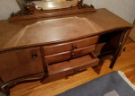 Hungarian Carved Solid Wood Low Dressing Table/Vanity and Makeup Stool