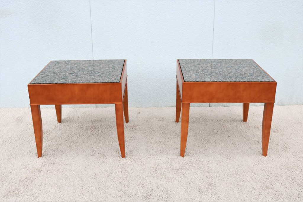 Contemporary George Simons for Brayton Granite Square Side Tables Pair