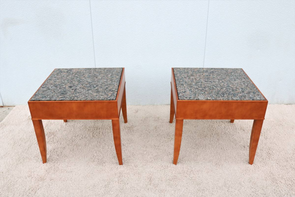 Contemporary George Simons for Brayton Granite Square Side Tables Pair
