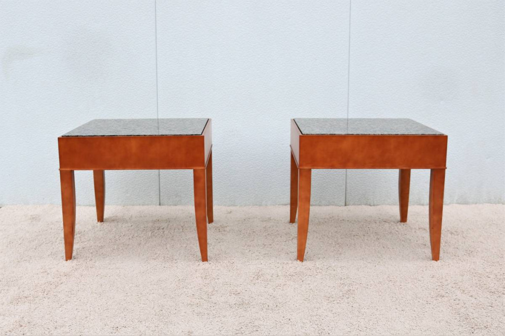 Contemporary George Simons for Brayton Granite Square Side Tables Pair