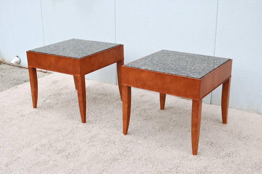 Contemporary George Simons for Brayton Granite Square Side Tables Pair