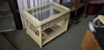 Rectangular,Woven Rattan Coffee Table,2-Level,Polished-Edge Glass Top