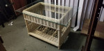 Rectangular,Woven Rattan Coffee Table,2-Level,Polished-Edge Glass Top