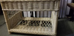 Rectangular,Woven Rattan Coffee Table,2-Level,Polished-Edge Glass Top