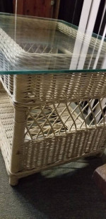 Rectangular,Woven Rattan Coffee Table,2-Level,Polished-Edge Glass Top
